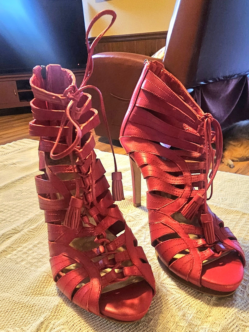 Vince Camuto Red Strappy Lace-Up High Heels